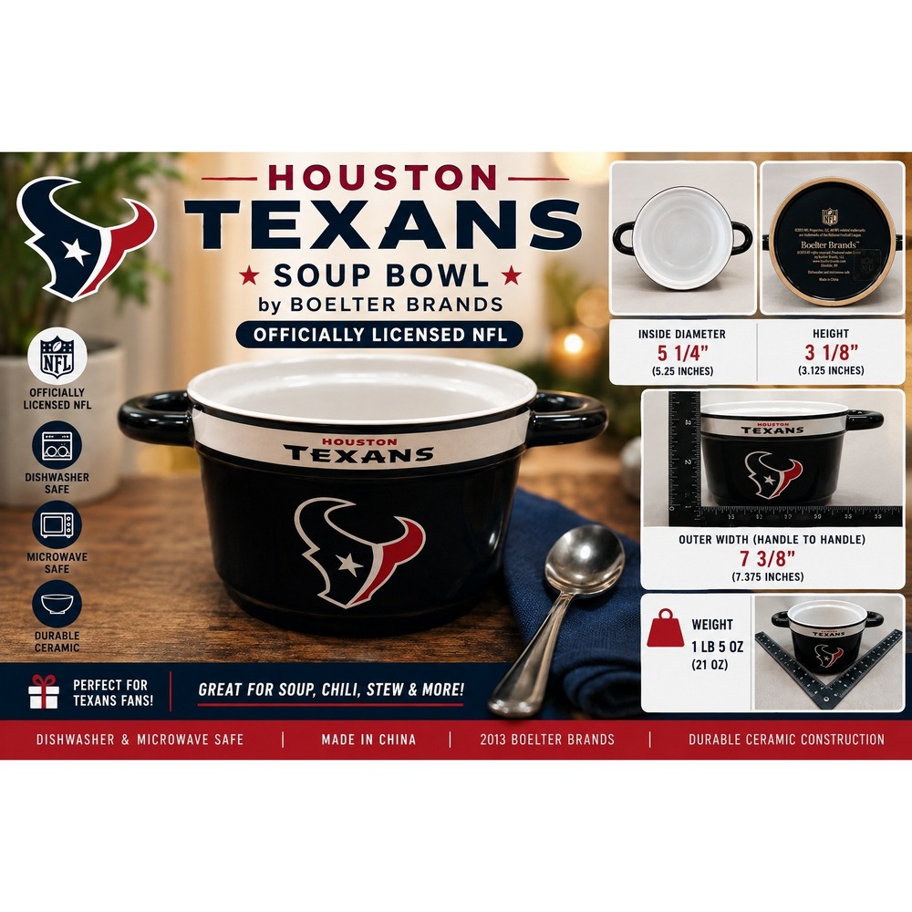 Houston Texans NFL Ceramic Soup Bowl with Handles Boelter Brands 21oz